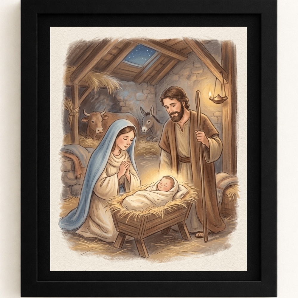 Nativity Scene Framed Art Print In A 8x10 Frame